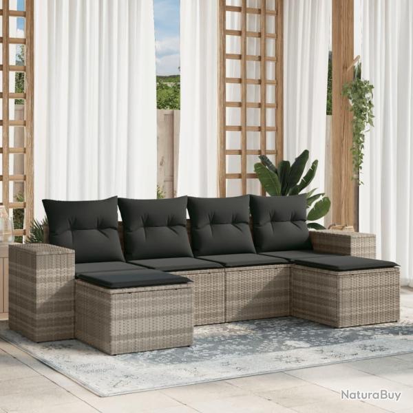 Salon de jardin 6 pcs avec coussins gris clair r�sine tress�e