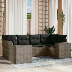 Salon de jardin 6 pcs avec coussins gris r&eacute;sine tress&eacute;e