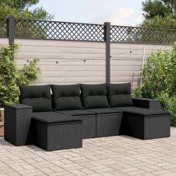 Salon de jardin 6 pcs avec coussins noir r&eacute;sine tress&eacute;e