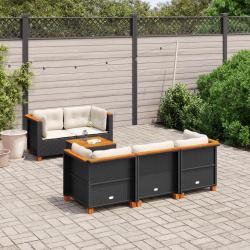 Salon de jardin 6 pcs avec coussins noir r&eacute;sine tress&eacute;e