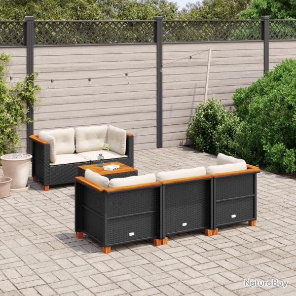 Salon de jardin 6 pcs avec coussins noir r�sine tress�e