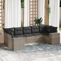 Salon de jardin avec coussins 7 pcs gris clair r&eacute;sine tress&eacute;e