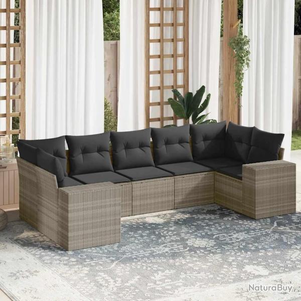 Salon de jardin avec coussins 7 pcs gris clair r�sine tress�e