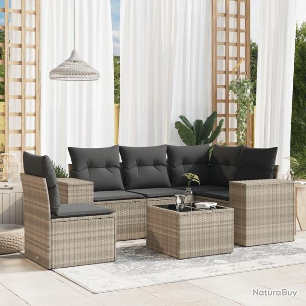 Salon de jardin 6 pcs avec coussins gris clair r�sine tress�e