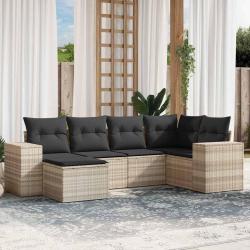 Salon de jardin 6 pcs avec coussins gris clair r&eacute;sine tress&eacute;e
