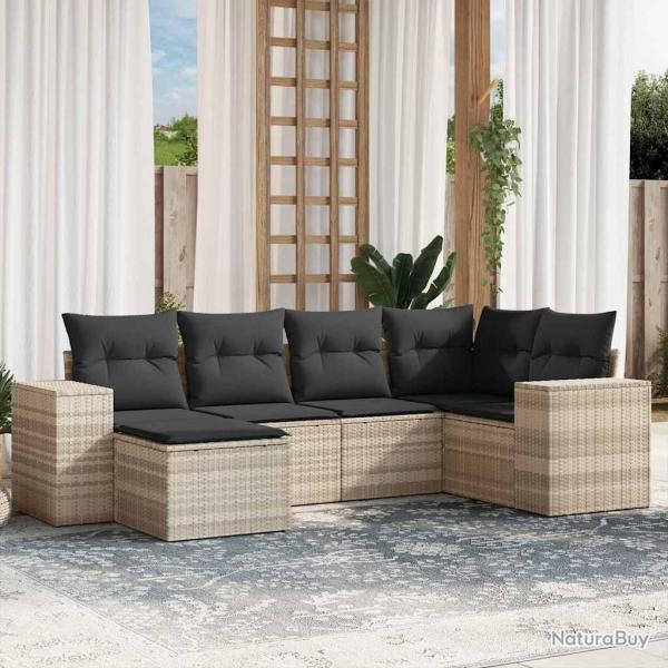 Salon de jardin 6 pcs avec coussins gris clair r�sine tress�e
