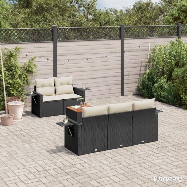Salon de jardin 6 pcs avec coussins noir r�sine tress�e