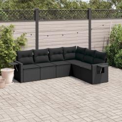 Salon de jardin 6 pcs avec coussins noir r&eacute;sine tress&eacute;e
