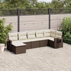 Salon de jardin avec coussins 7 pcs marron r&eacute;sine tress&eacute;e