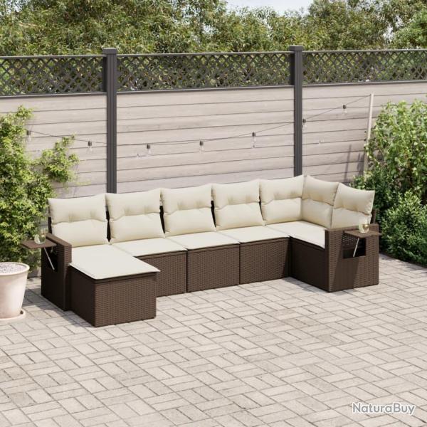 Salon de jardin avec coussins 7 pcs marron r�sine tress�e