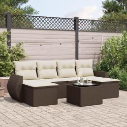 Salon de jardin avec coussins 7 pcs marron r&eacute;sine tress&eacute;e