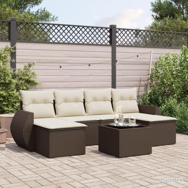 Salon de jardin avec coussins 7 pcs marron r�sine tress�e