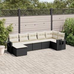 Salon de jardin 7 pcs avec coussins noir r&eacute;sine tress&eacute;e