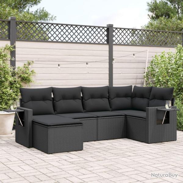 Salon de jardin 6 pcs avec coussins noir r�sine tress�e