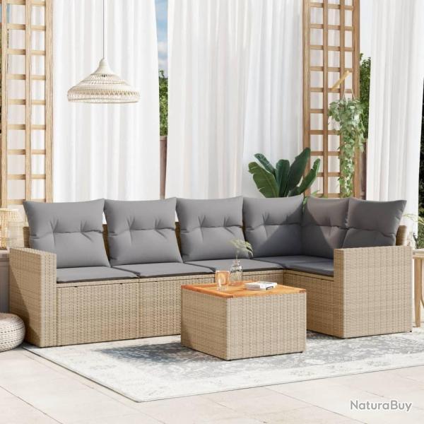 Salon de jardin avec coussins 6pcs m�lange beige r�sine tress�e