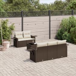 Salon de jardin avec coussins 6 pcs marron r&eacute;sine tress&eacute;e
