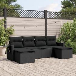 Salon de jardin 6 pcs avec coussins noir r&eacute;sine tress&eacute;e