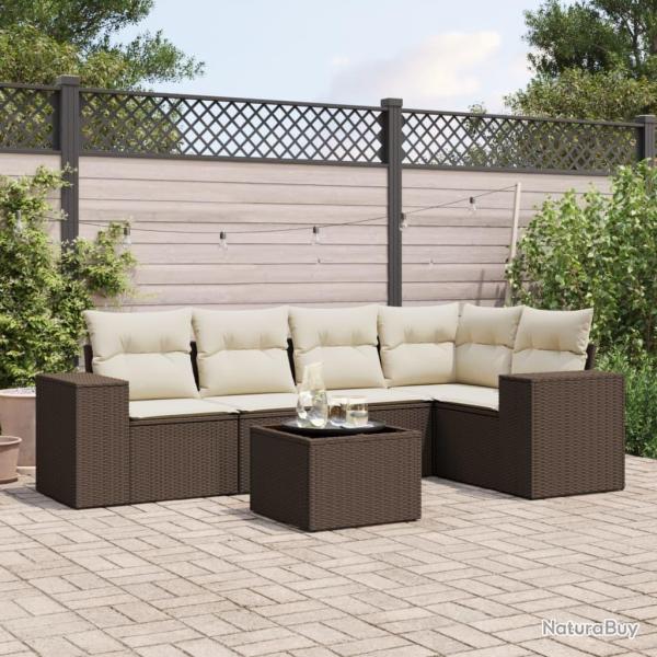 Salon de jardin avec coussins 6 pcs marron r�sine tress�e