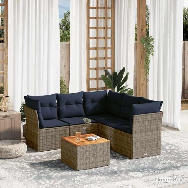 Salon de jardin 6 pcs avec coussins gris r�sine tress�e