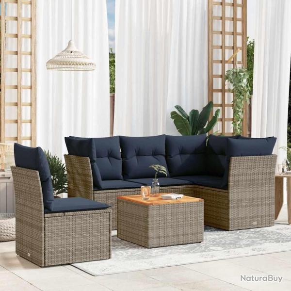 Salon de jardin 6 pcs avec coussins gris r�sine tress�e