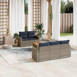 Salon de jardin 6 pcs avec coussins gris r&eacute;sine tress&eacute;e
