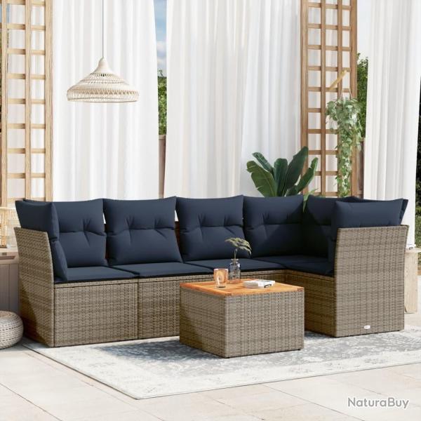 Salon de jardin 6 pcs avec coussins gris r�sine tress�e