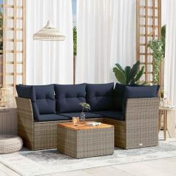 Salon de jardin 5 pcs avec coussins gris r&eacute;sine tress&eacute;e