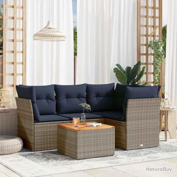 Salon de jardin 5 pcs avec coussins gris r�sine tress�e
