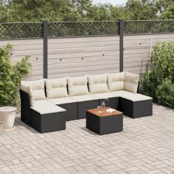 Salon de jardin 8 pcs avec coussins noir r&eacute;sine tress&eacute;e