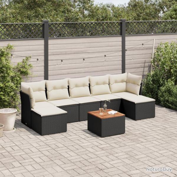 Salon de jardin 8 pcs avec coussins noir r�sine tress�e
