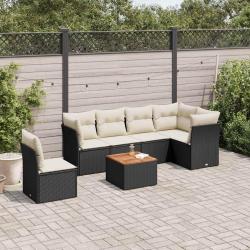 Salon de jardin 7 pcs avec coussins noir r&eacute;sine tress&eacute;e