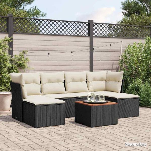 Salon de jardin 7 pcs avec coussins noir r�sine tress�e