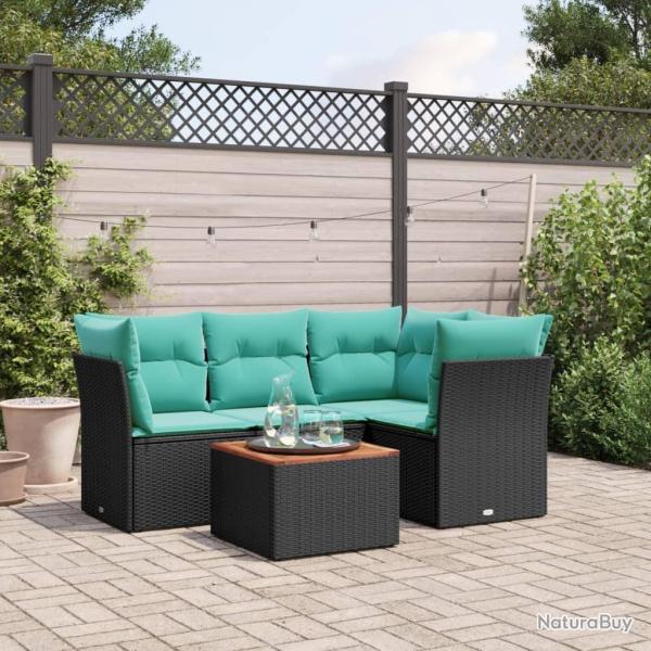 Salon de jardin 5 pcs avec coussins noir r�sine tress�e
