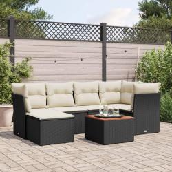 Salon de jardin 7 pcs avec coussins noir r&eacute;sine tress&eacute;e