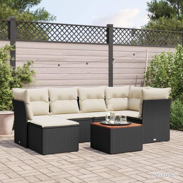 Salon de jardin 7 pcs avec coussins noir r�sine tress�e