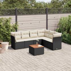 Salon de jardin 7 pcs avec coussins noir r&eacute;sine tress&eacute;e