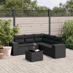Salon de jardin 6 pcs avec coussins noir r&eacute;sine tress&eacute;e