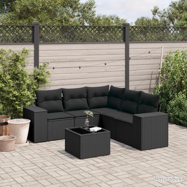 Salon de jardin 6 pcs avec coussins noir r�sine tress�e