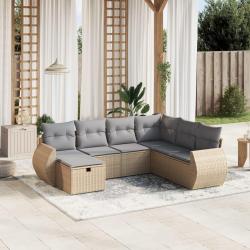 Salon de jardin avec coussins 7pcs m&eacute;lange beige r&eacute;sine tress&eacute;e