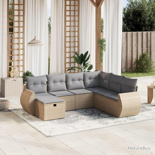 Salon de jardin avec coussins 7pcs m�lange beige r�sine tress�e