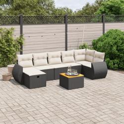 Salon de jardin 8 pcs avec coussins noir r&eacute;sine tress&eacute;e