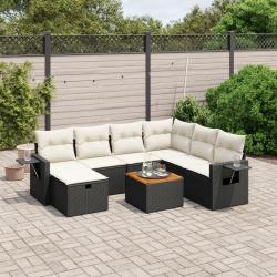 Salon de jardin 8 pcs avec coussins noir r&eacute;sine tress&eacute;e