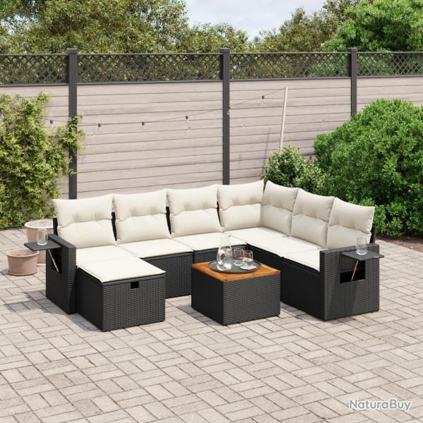 Salon de jardin 8 pcs avec coussins noir r�sine tress�e