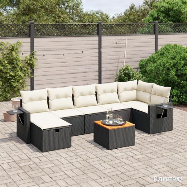 Salon de jardin 8 pcs avec coussins noir r�sine tress�e