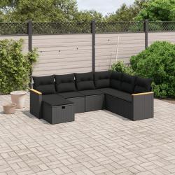 Salon de jardin 7 pcs avec coussins noir r&eacute;sine tress&eacute;e