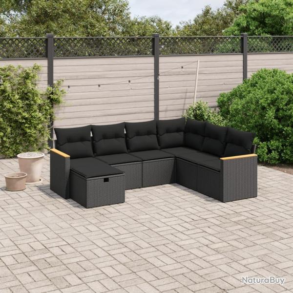 Salon de jardin 7 pcs avec coussins noir r�sine tress�e