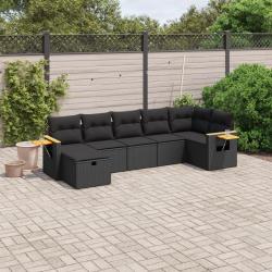 Salon de jardin 7 pcs avec coussins noir r&eacute;sine tress&eacute;e