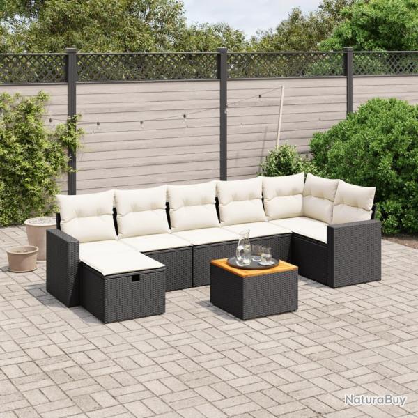 Salon de jardin 8 pcs avec coussins noir r�sine tress�e