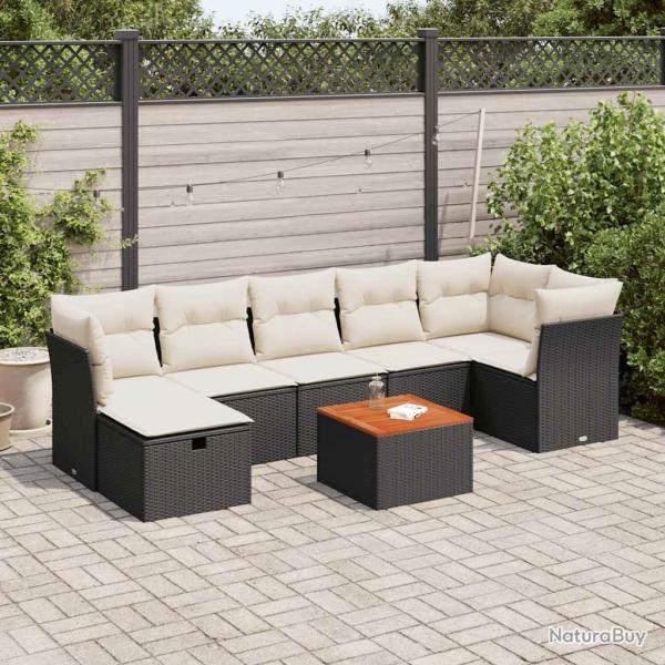 Salon de jardin 8 pcs avec coussins noir r�sine tress�e