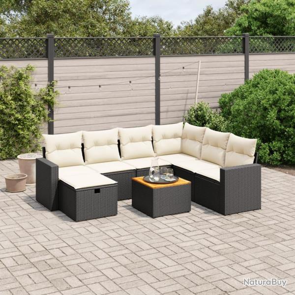 Salon de jardin 8 pcs avec coussins noir r�sine tress�e
